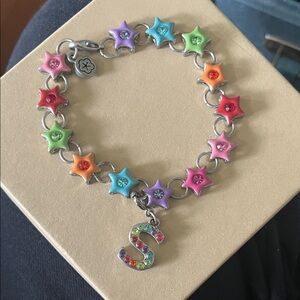 Colorful Star Charm Bracelet with “S” Initial